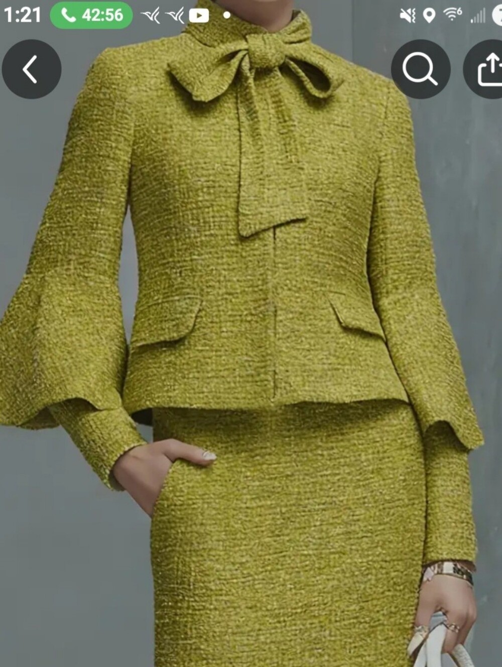 Textured Bow-Tie Tweed Look Jacket and Skirt Set in Chartreuse